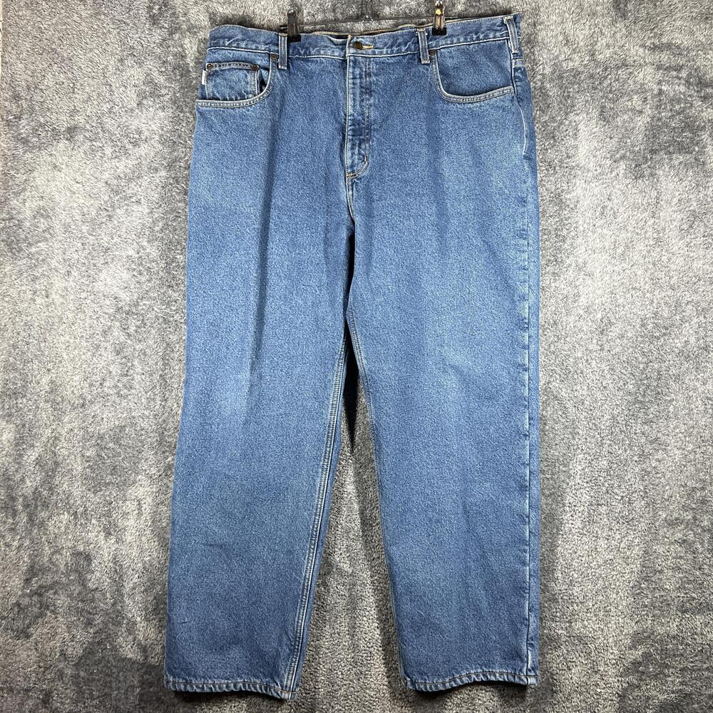 Carhartt Jeans Mens 42x30 Blue Medium Wash Flannel Lined Relaxed Straight